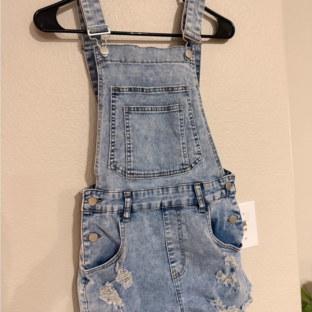 Denim Distressed Overalls